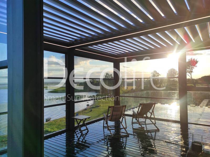 Decolife Bioclimatic B500-25P pergola + Sliding and lifting glazing + Glass railing - 