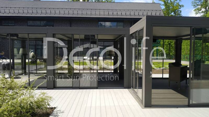 Bioclimatic pergola Decolife B500-25P + S300 slider glazing - 