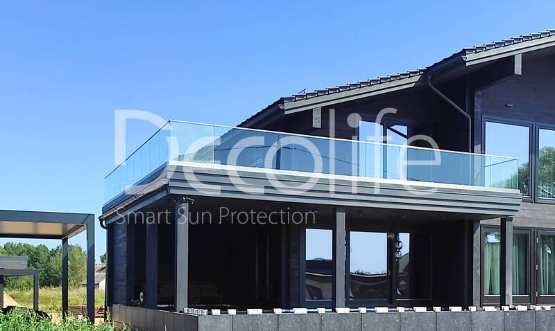 Decolife Bioclimatic B500-25P pergola + Sliding and lifting glazing + Glass railing - 